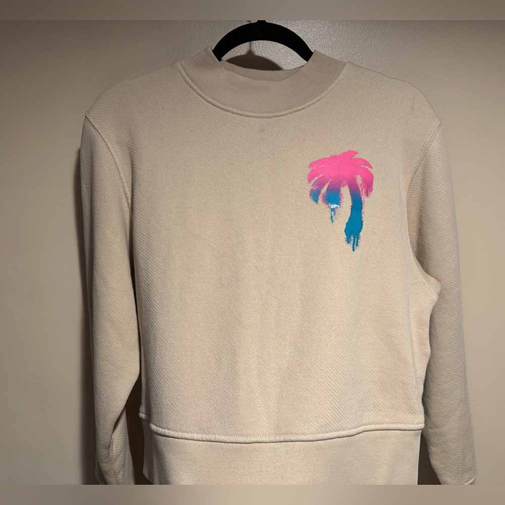 Palm Angels I Love PA Beige Cotton Crewneck boxy Sweatshirt - Picture 8 of 16